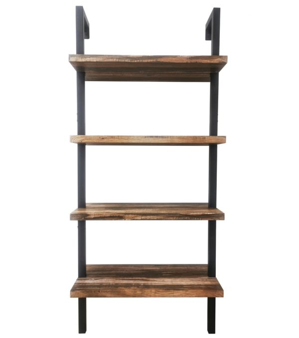   Wandschrank Wandregal Leiter Robustes offenes Bücherregal aus Metall und Holz, 152 cm hoch, schwarz