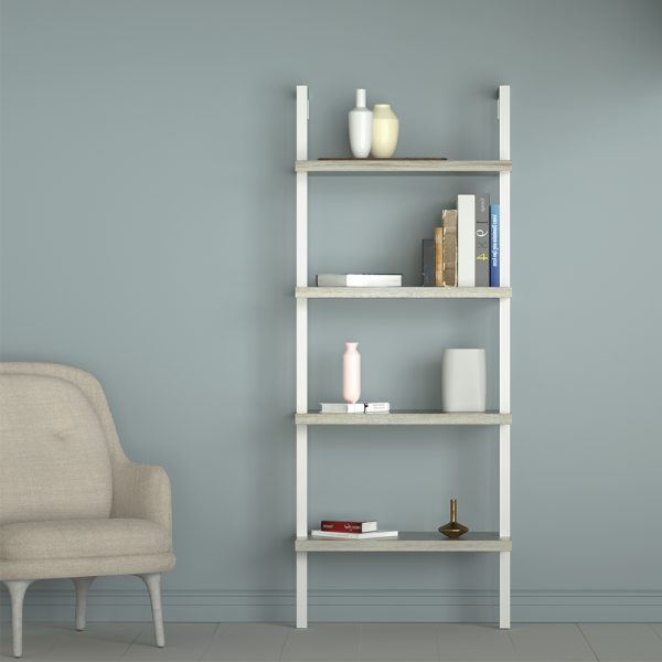  Wandregal Leiter Bücherregal Sturdy – Industrie Metall Holz – 152 cm hoch – weiß