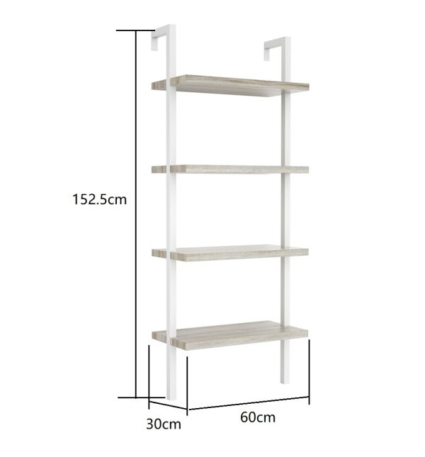   Wandregal Leiter Bücherregal Sturdy – Industrie Metall Holz – 152 cm hoch – weiß