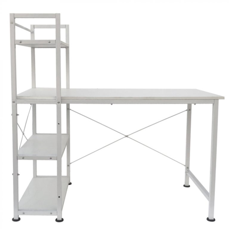Schreibtisch Computertisch Tough - 3 Lagerregale - industrielles modernes Weiß - Metallholz