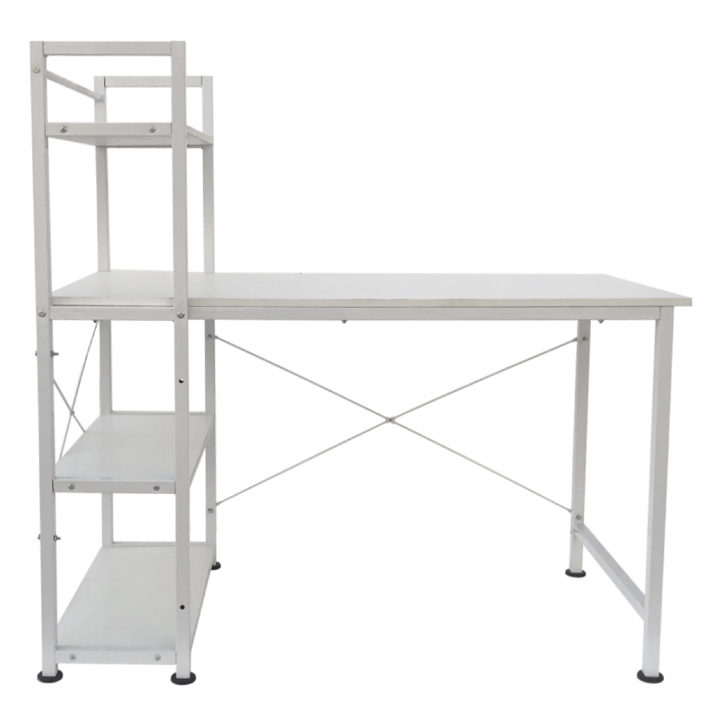 Schreibtisch Computertisch Tough - 3 Lagerregale - industrielles modernes Weiß - Metallholz