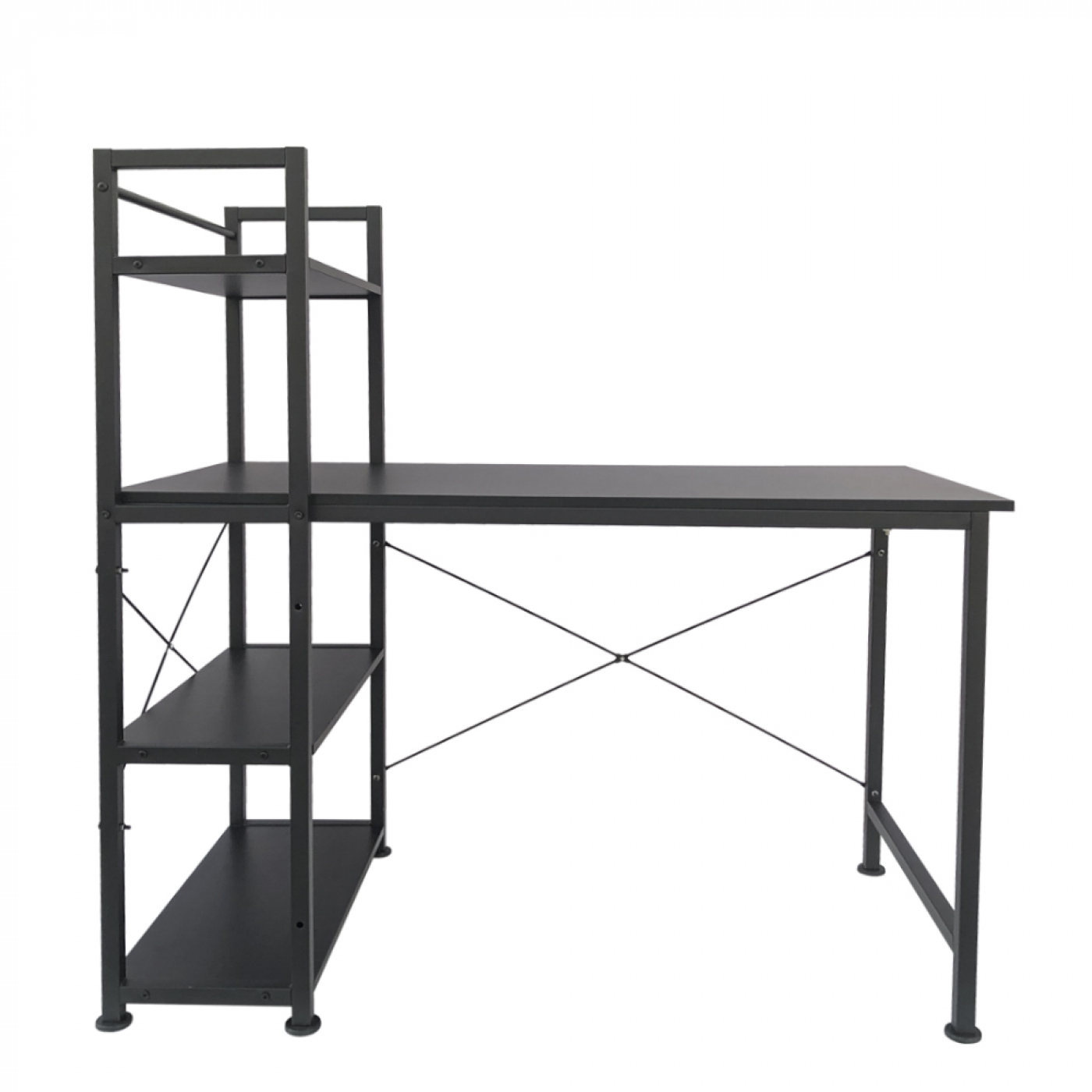 Schreibtisch Computertisch Tough - 3 Lagerregale - Industrial Modern - Metall Holz - Schwarz