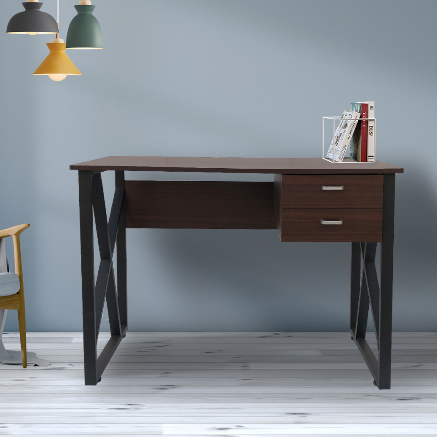 Schreibtisch Computertisch Tough - Laptoptisch - schwarzes Metall braunes Holz - alternatives Bild