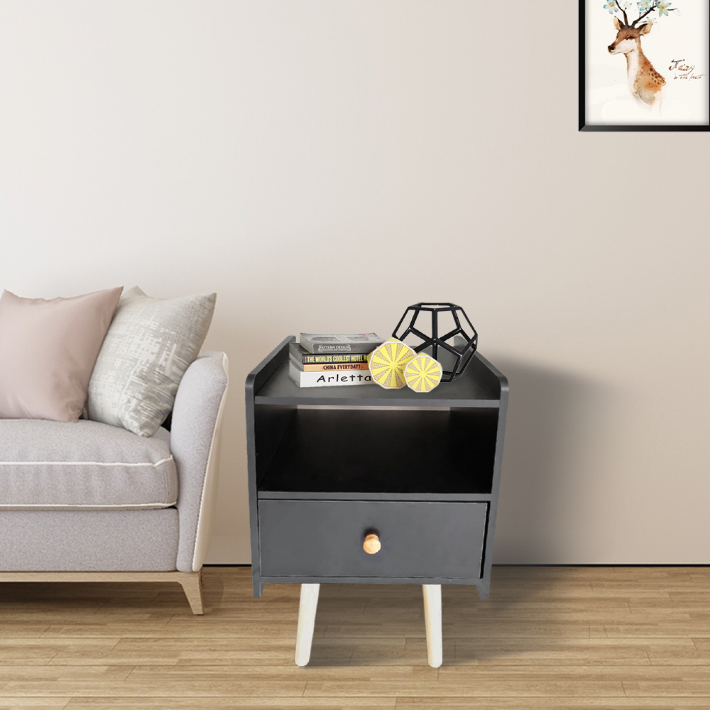 Nachttisch Pukkie - Beistelltisch - Tisch Flur Wohnzimmer - 58 cm hoch - schwarz - alternatives Bild
