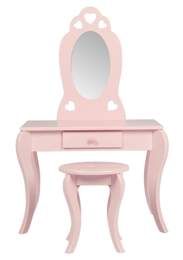   Schminktisch schminktisch Schminktisch Herz Design Kinderzimmer Mädchen mit Hocker rosa