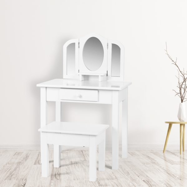   Schminktisch Schminktisch Mädchen Schminktisch Kinderzimmer mit Spiegel und Hocker weiß