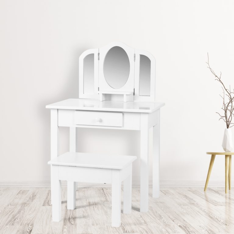 Schminktisch Schminktisch Mädchen Schminktisch Kinderzimmer mit Spiegel und Hocker weiß - alternatives Bild