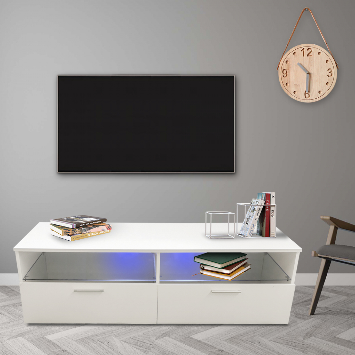 TV-Schrank Sideboard Sieno - Medienmöbel Spielaufbau - LED-Beleuchtung - weiß - alternatives Bild