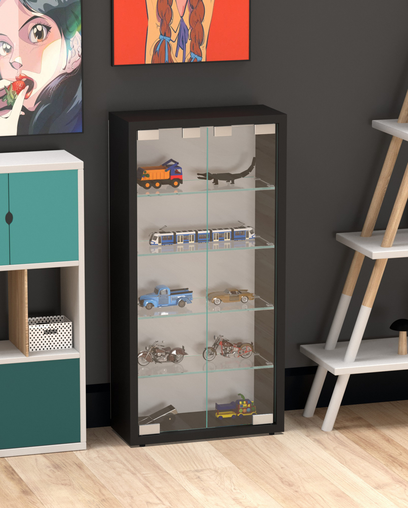 VDD Vitrine stehend hängend Wandvitrine - 30 x 60 x 13 cm - alternatives Bild
