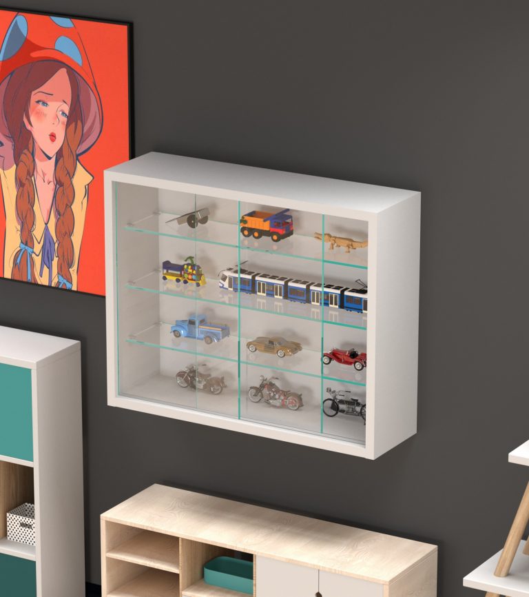 Vitrine, stehend, hängende Wandvitrine – Schiebetüren – 50 x 40 x 13 cm - alternatives Bild