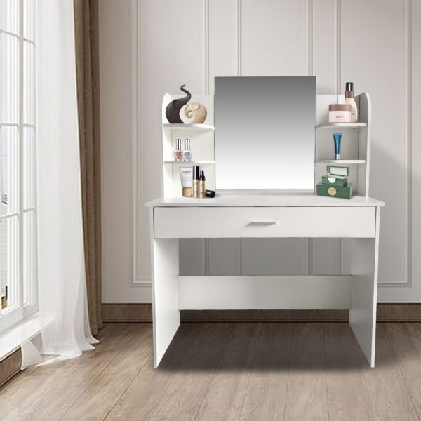   Schminktisch Make-up Schminktisch mit Spiegelschublade und Ablage weiß