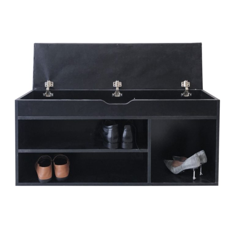 Schuhschrank Flurbank mit Stauraum - Schuhregal - mit Sitzkissen schwarz
