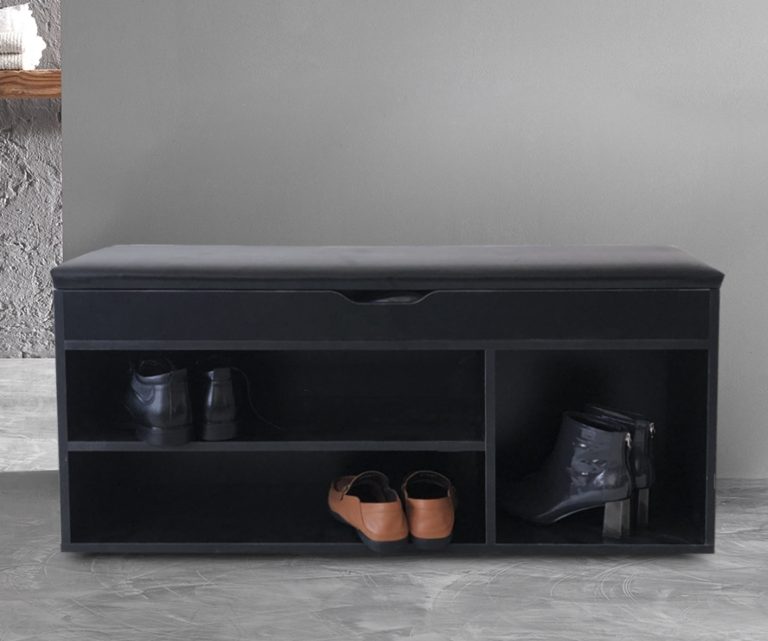 Schuhschrank Flurbank mit Stauraum - Schuhregal - mit Sitzkissen schwarz - alternatives Bild