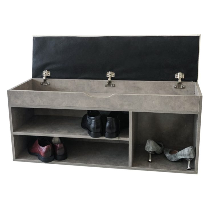 Schuhschrank Flurbank mit Stauraum - Schuhregal mit Sitzkissen - graue Betonoptik