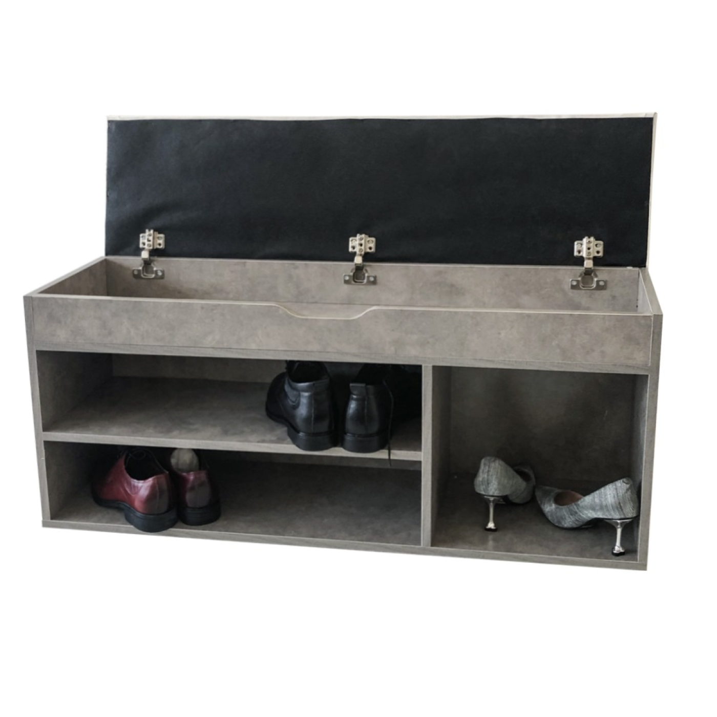 Schuhschrank Flurbank mit Stauraum - Schuhregal mit Sitzkissen - graue Betonoptik