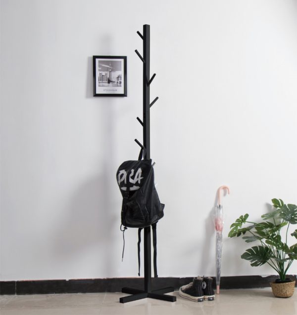   Standgarderobe Holz – Baumgarderobe 8 Haken – 176 cm hoch – schwarz