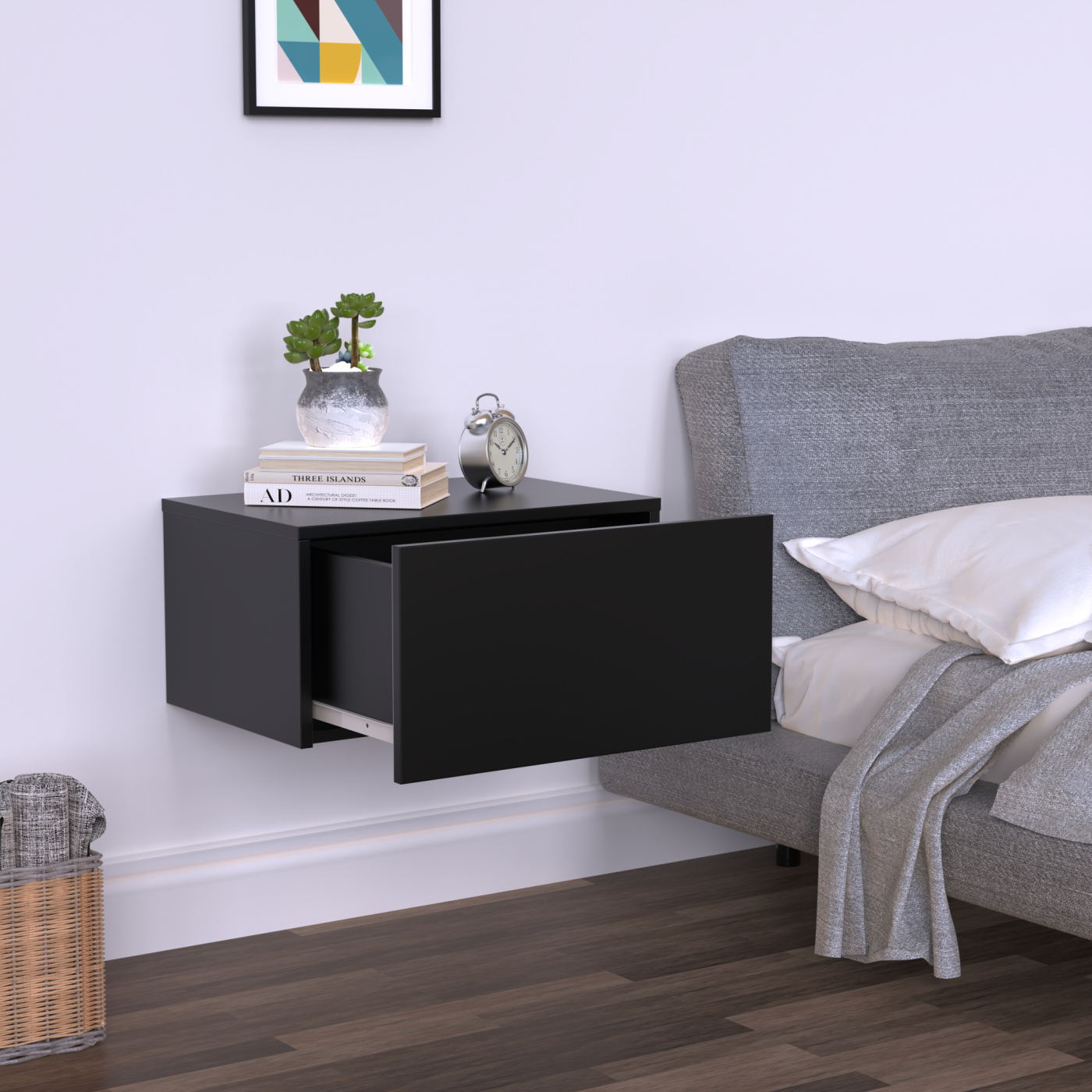 VDD – Nachttisch –  Nachttisch Modern – Nachttisch Schwebend – Schwarz - alternatives Bild