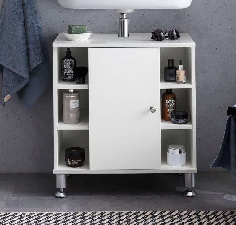 Badezimmerschrank Waschtischunterschrank Clevaso weiß - alternatives Bild