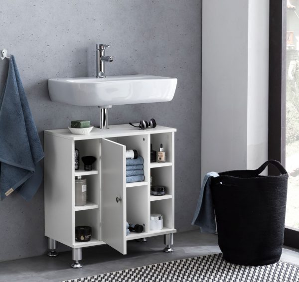   Badezimmerschrank Waschtischunterschrank Clevaso weiß