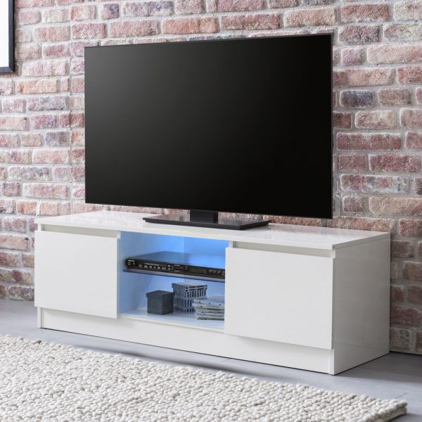   TV-Schrank – TV-Schrank – LED-Beleuchtung – 120 cm breit – weiß