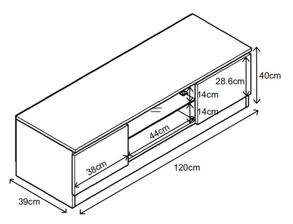   TV-Schrank – TV-Schrank – LED-Beleuchtung – 120 cm breit – weiß