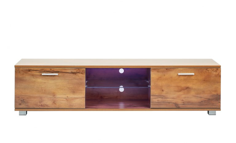 TV-Schrank - Sideboard - LED-Beleuchtung - 140 cm breit - braune Holzstruktur