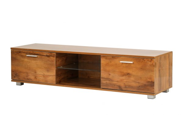   TV-Schrank – Sideboard – LED-Beleuchtung – 140 cm breit – braune Holzstruktur