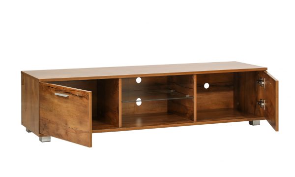   TV-Schrank – Sideboard – LED-Beleuchtung – 140 cm breit – braune Holzstruktur