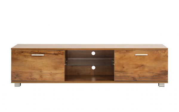   TV-Schrank – Sideboard – LED-Beleuchtung – 140 cm breit – braune Holzstruktur