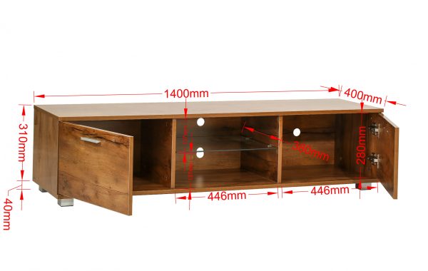   TV-Schrank – Sideboard – LED-Beleuchtung – 140 cm breit – braune Holzstruktur