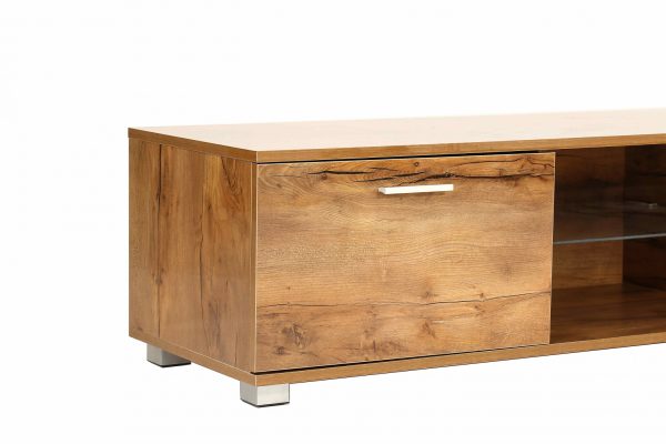  TV-Schrank – Sideboard – LED-Beleuchtung – 140 cm breit – braune Holzstruktur