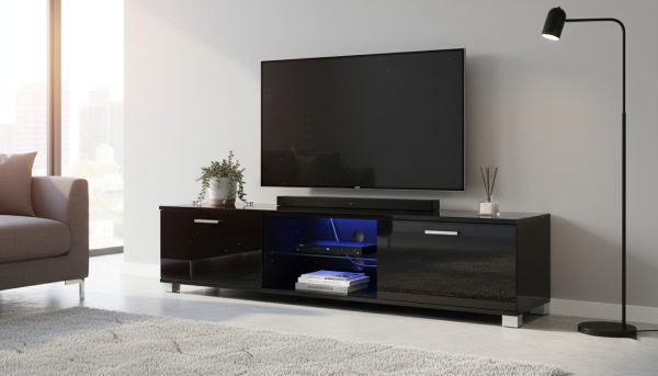   TV-Schrank – Sideboard – LED-Beleuchtung – 140 cm breit – schwarz