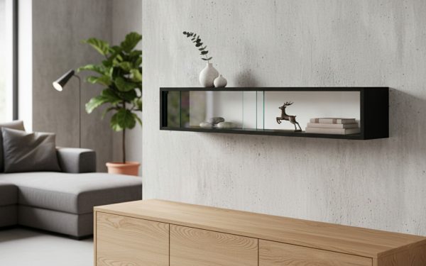   VDD Vitrine stehend hängend Wandvitrine – Schiebetüren – 95 x 18 x 12 cm