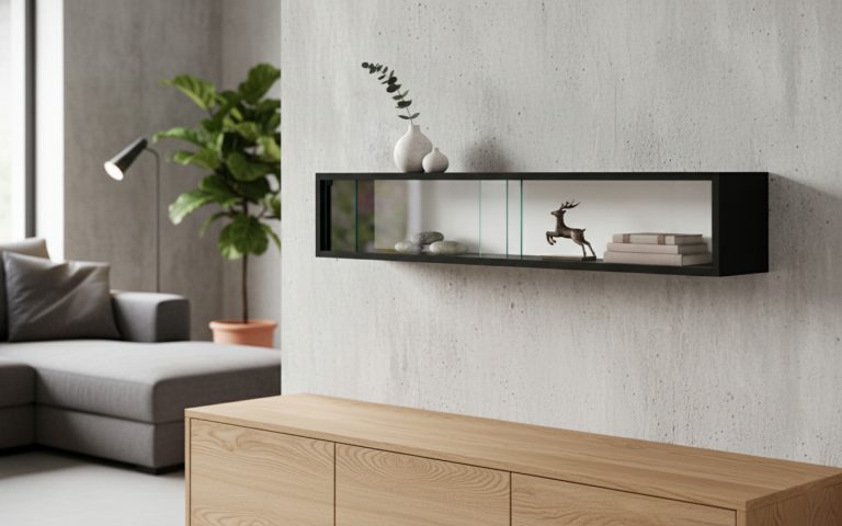 VDD Vitrine stehend hängend Wandvitrine - Schiebetüren - 95 x 18 x 12 cm - alternatives Bild
