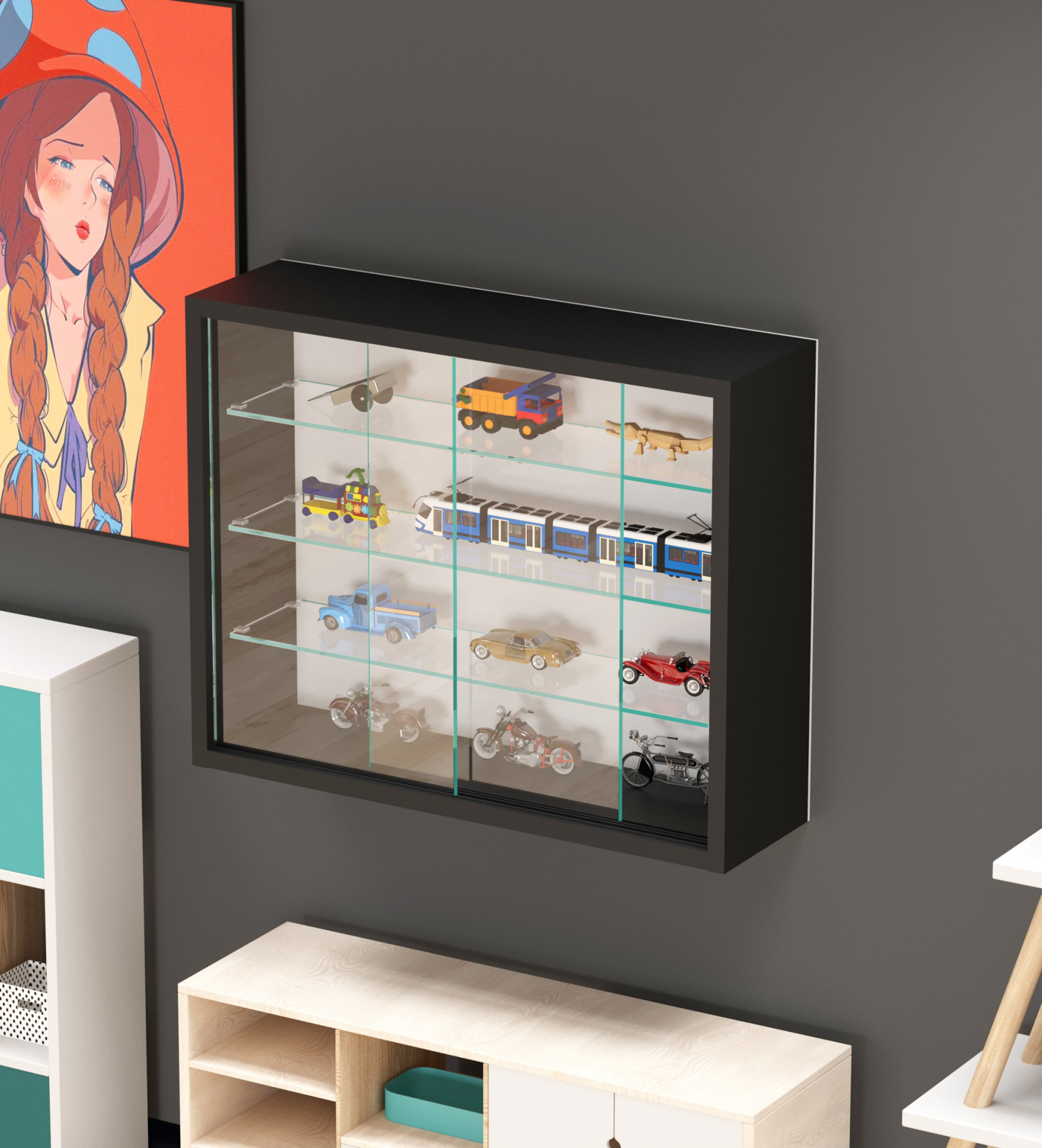VDD Vitrine stehend hängend Wandschrank - Schiebetüren - 50 x 40 x 13 cm - alternatives Bild