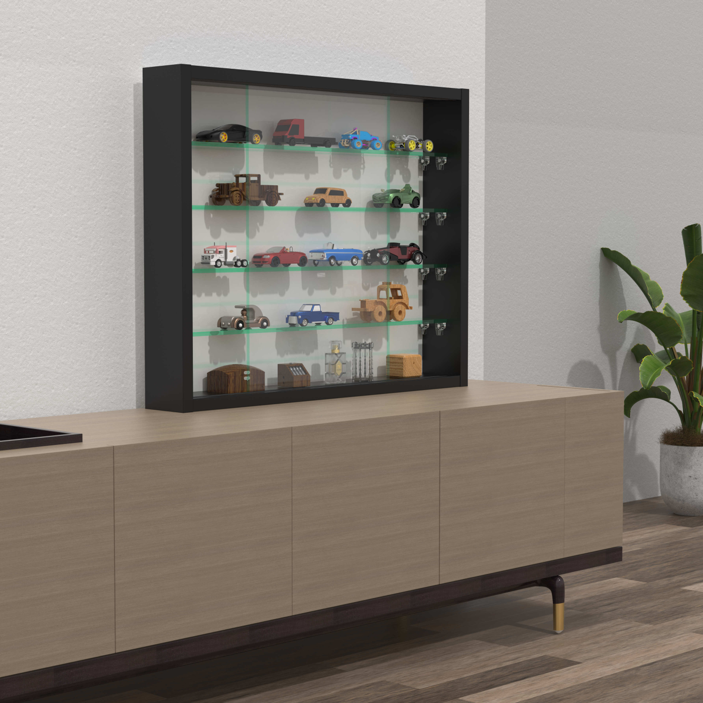 VDD Wandvitrine stehend - Glasböden 4,5 cm tief - Schiebetüren - alternatives Bild