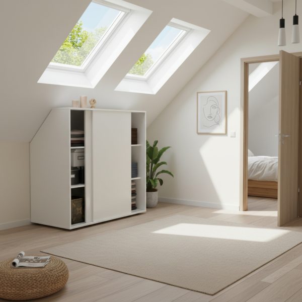   Kleiderschrank mit schräger Wand im Dachgeschoss-Schlafzimmer – Schrank für schräge Wände