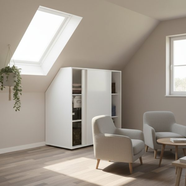   Kleiderschrank mit schräger Wand im Dachgeschoss-Schlafzimmer – Schrank für schräge Wände