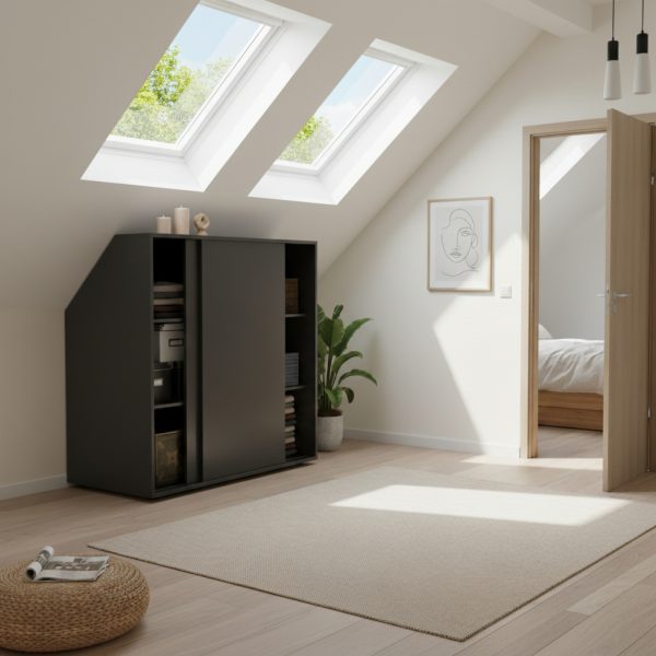   Kleiderschrank mit schräger Wand im Dachgeschoss-Schlafzimmer – Schrank für schräge Wände