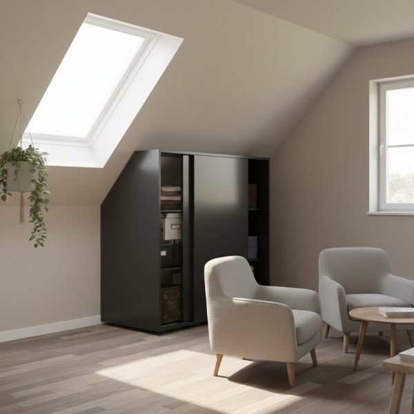   Kleiderschrank mit schräger Wand im Dachgeschoss-Schlafzimmer – Schrank für schräge Wände