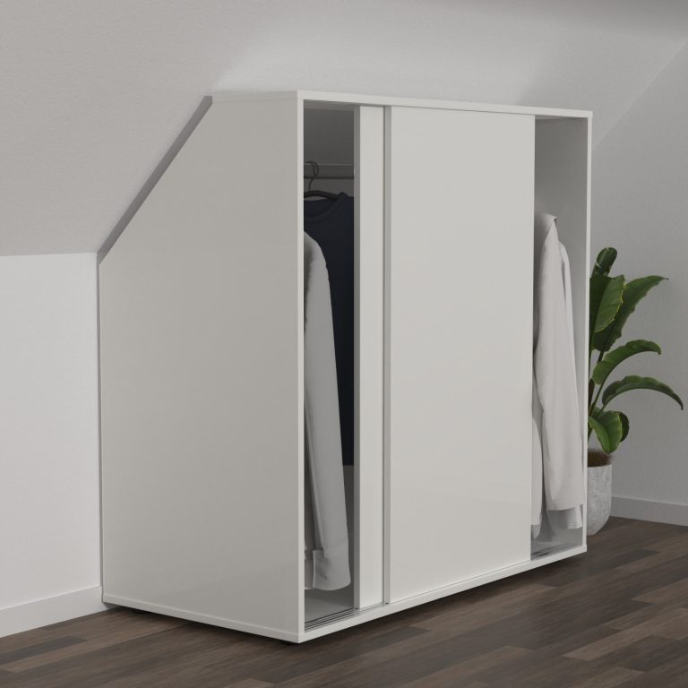 VDD – Schrägwandschrank – Kleiderschrank – Kleiderschrank weiß – Kleiderschrank mit Schiebetüren - alternatives Bild