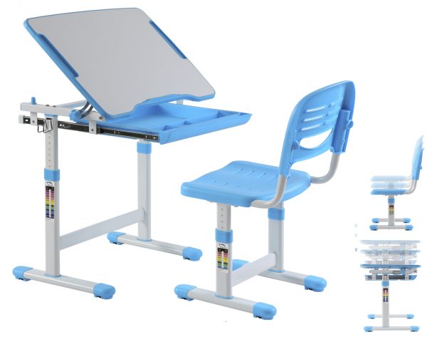   Kinderschreibtisch mit Schreibtischstuhl ergonomisch höhenverstellbar – Zeichentisch – Schulbank