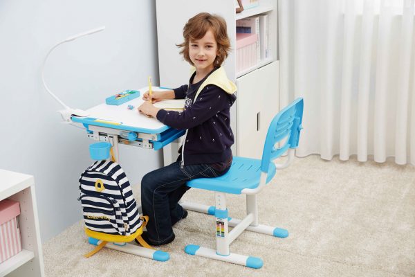   Kinderschreibtisch mit Schreibtischstuhl ergonomisch höhenverstellbar – Zeichentisch – Schulbank