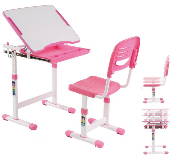   Schreibtisch Kinderzeichentisch mit Schreibtischstuhl – Schulbank – ergonomisch höhenverstellbar