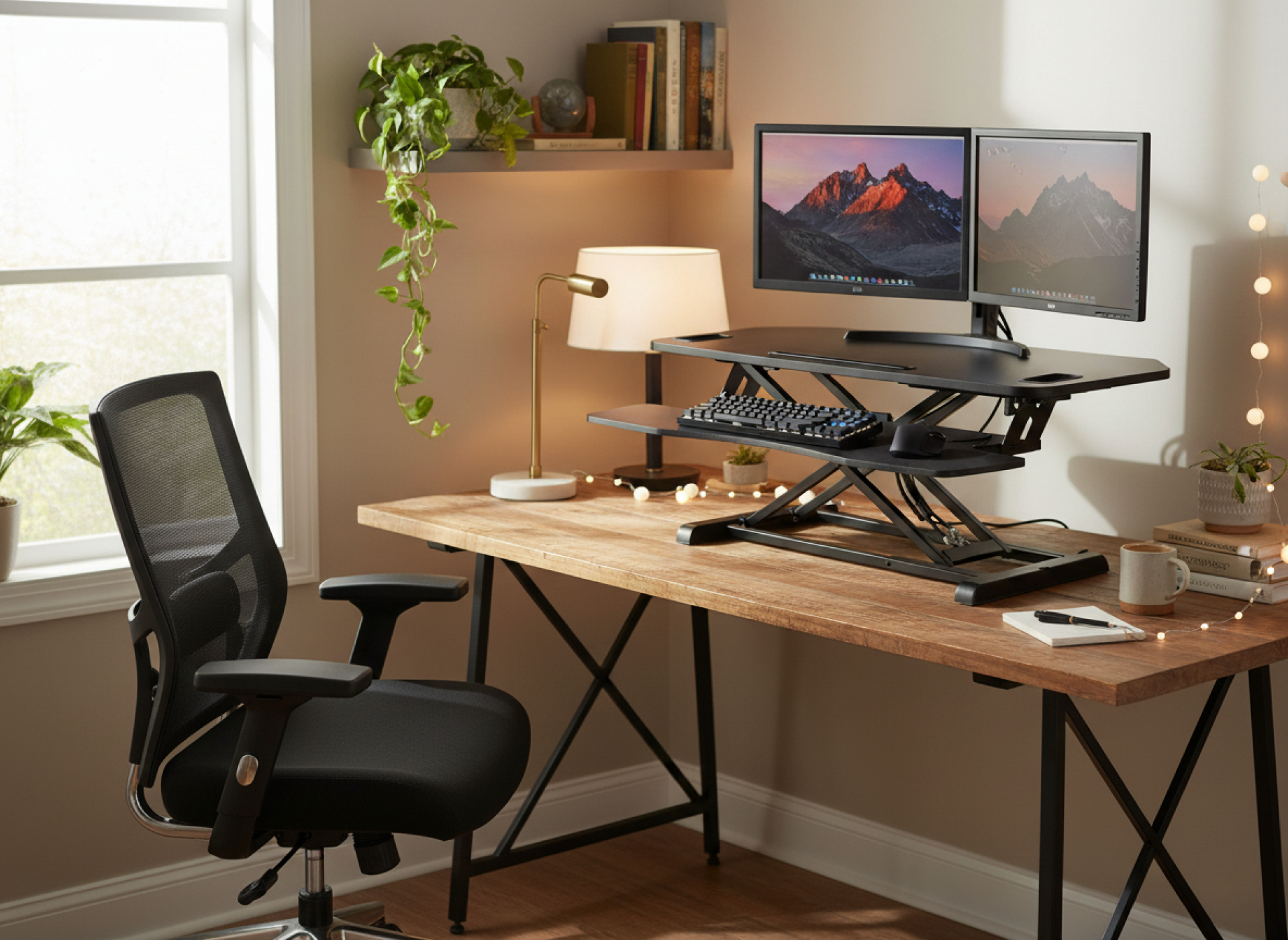 Schreibtischerhöhung Sitz-Steh-Arbeitsplatz - ergonomisch höhenverstellbarer Schreibtisch - 95 cm br - alternatives Bild