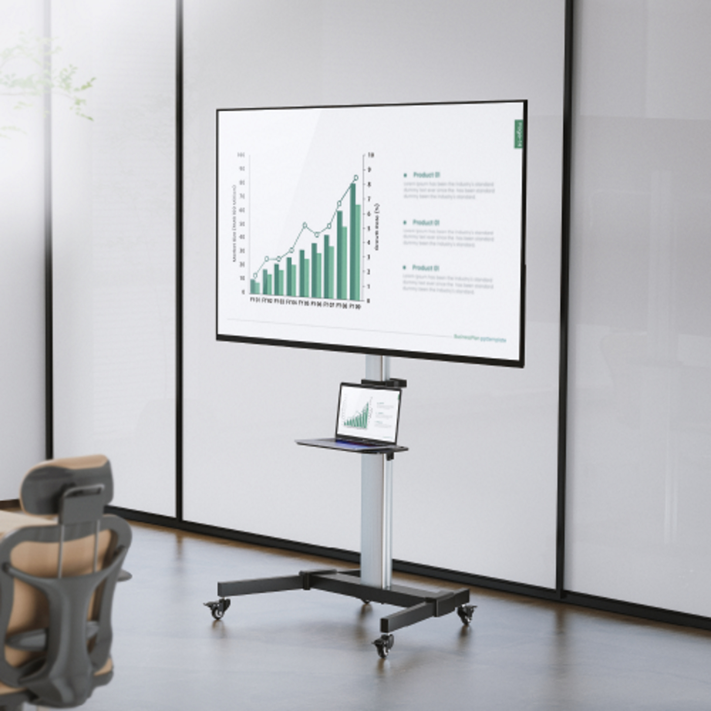 VDD TV Standard - TV Fuß - Monitor Standard - Mobil & in der Höhe verstellbar 140 bis 160 cm - alternatives Bild