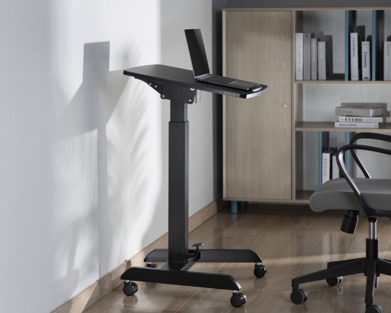 Schreibtisch-Sitz-Steh-Laptoptisch - Präsentationstisch - fahrbar - höhenverstellbar - alternatives Bild