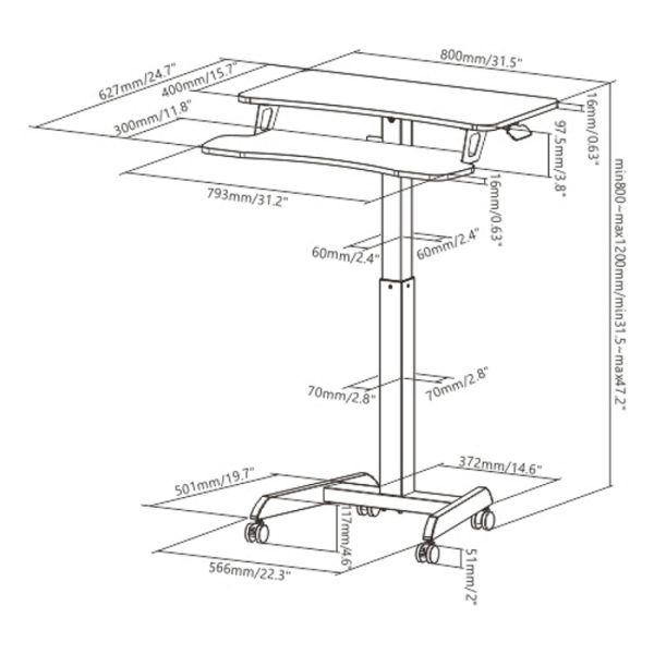   Schreibtisch-Sitz-Steh-Laptop-Tisch – fahrbar – höhenverstellbar