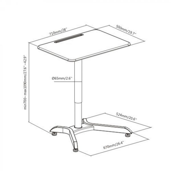   Schreibtisch-Sitzständer verstellbar – Laptoptisch – Arbeitsplatte 71 cm x 50 cm