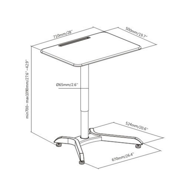   Schreibtisch-Sitzständer verstellbar – Laptoptisch – Notenständer – Arbeitsplatte 71 cm x 50 cm